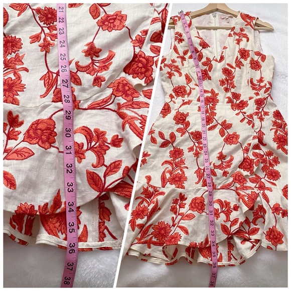 Rebecca Taylor Coral Embroidered Floral Print Linen Dress - Picture 10 of 14